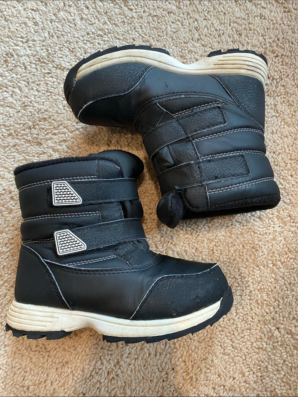 wonder nation Black Kids Winter Snow Boots with Velcro Straps